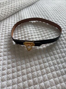 Moschino Black Leather Belt with Gold Heart Charm
